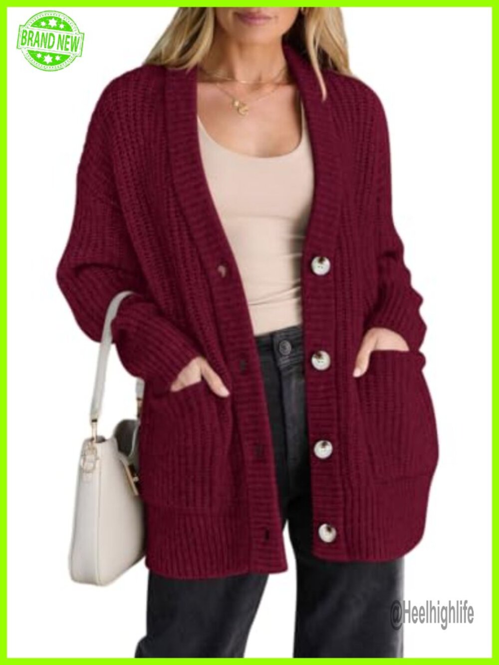 Oversized Button Up Cardigan Sweater Chunky Knit Slouchy